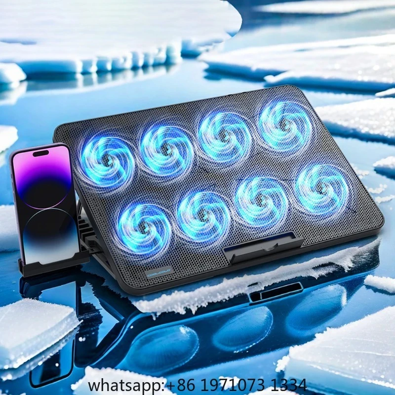 Laptop Cooling Pad with 8 Quiet Fans 15.6-17.3 Inch 7 Height Adjustable Speed Mobile Phone Holder Included