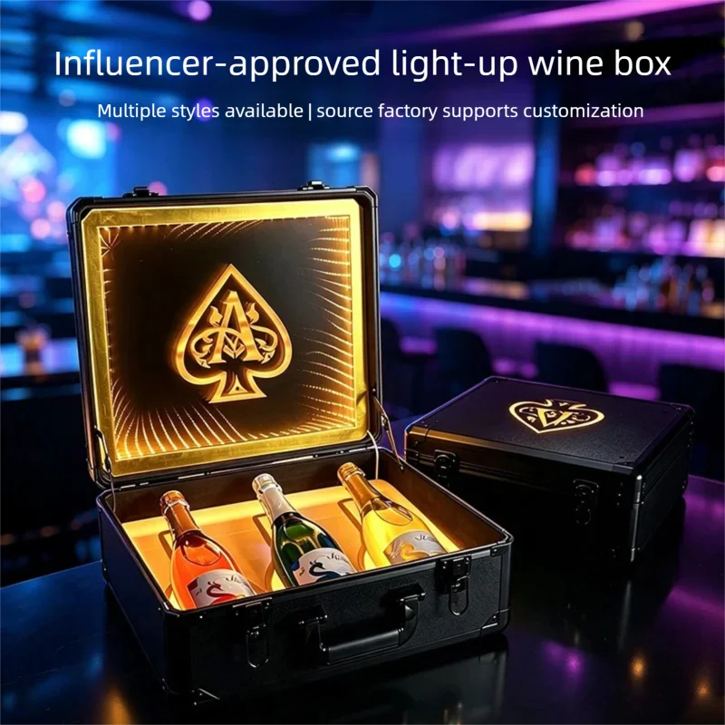KTV Glowing Wine Cooler Black Ace Champagne Box Bar VIP Handheld Wine Cooler Acrylic LED Illuminated Wine Box Customizable