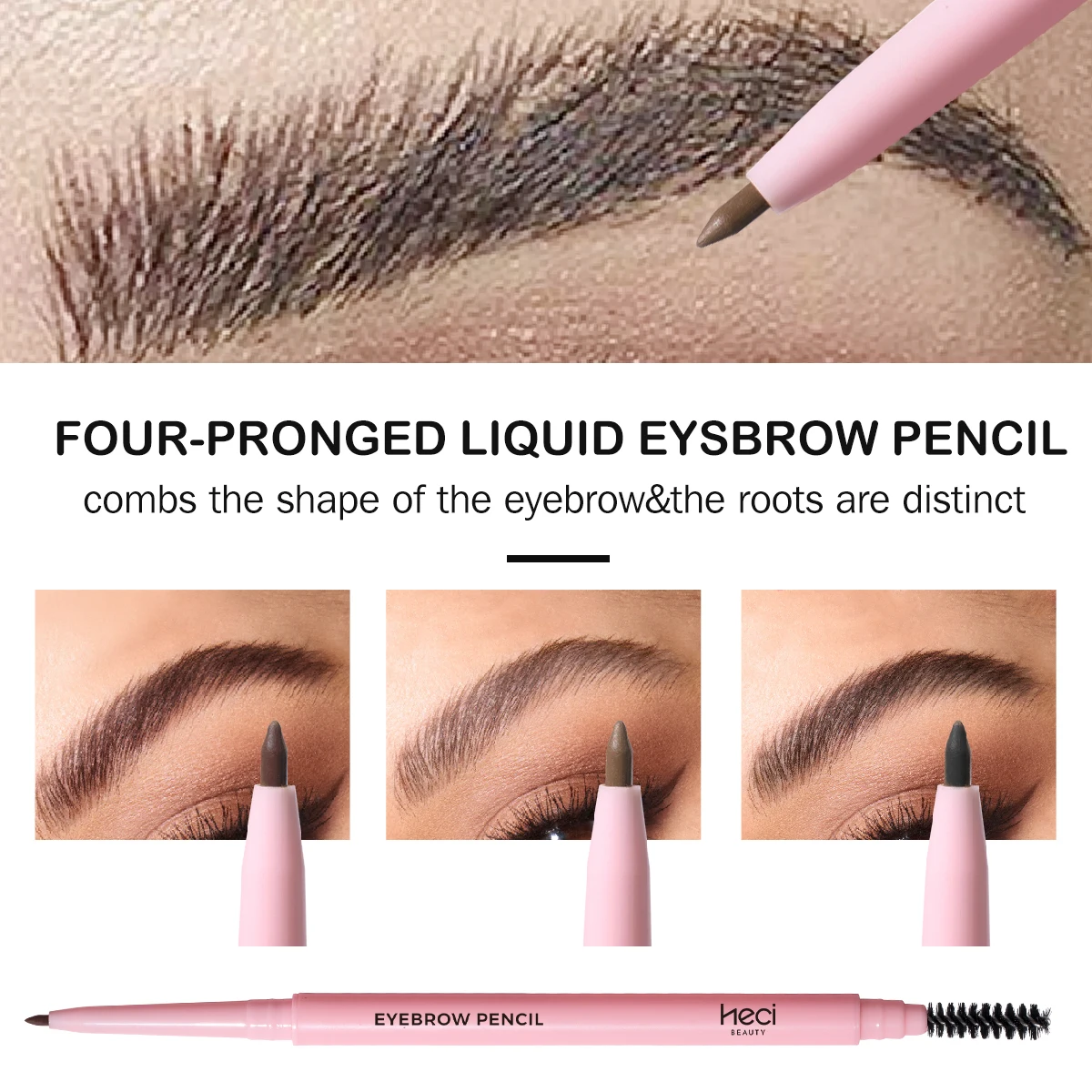 2in1 Pink Ultra-Thin Eyebrow Pencil With Brush 3-Color Waterproof Powder Precision Eyebrow Pencil 3d Extra Slim Brow Pencil