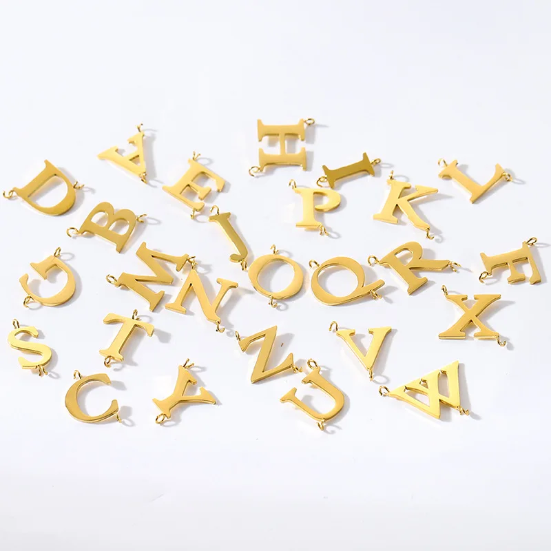 CARLIDANA Stainless Steel Gold Plated Capital Letters with Two Loops Waterproof Initial DIY Jewlery Making Charm Pendant