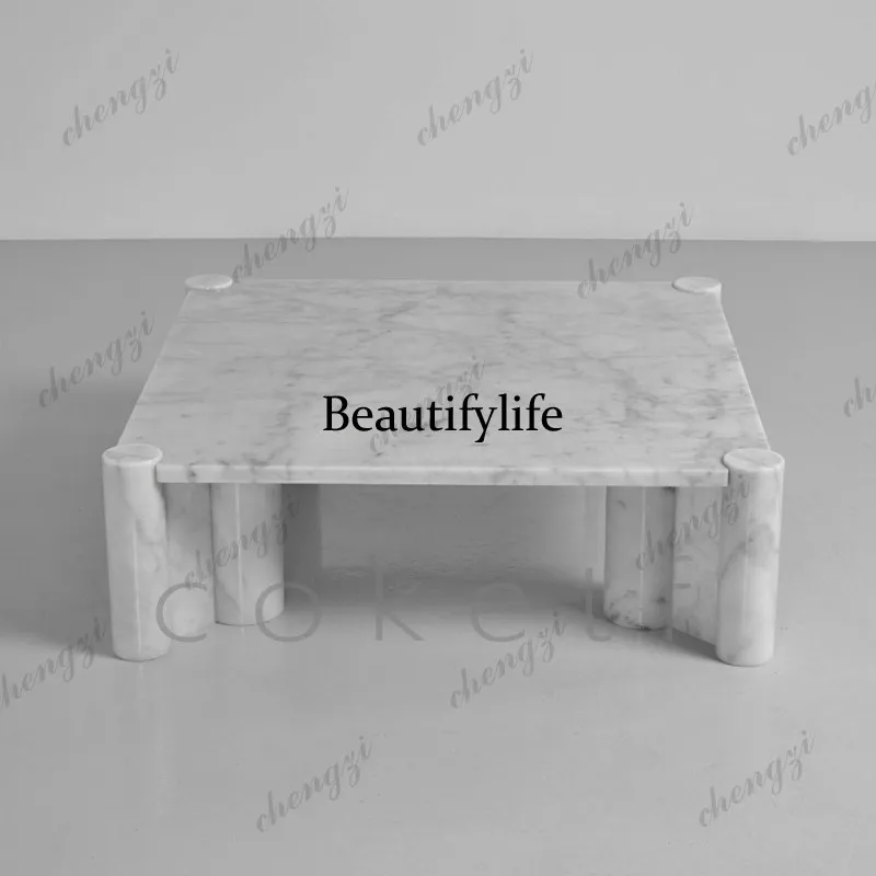 Simple natural medium white marble coffee table model room hotel villa living room coffee table
