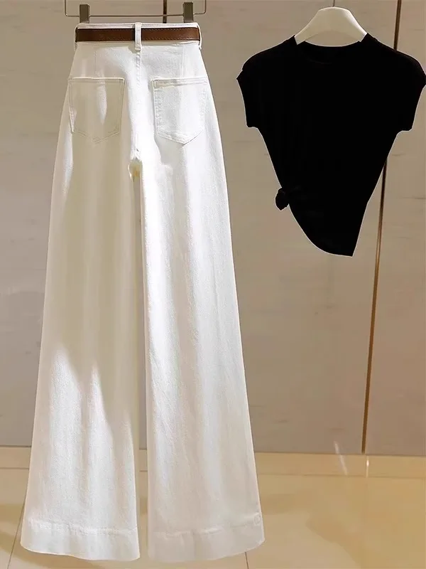 White Flared Jeans Women's Summer 2025 Small Size Loose Wide Leg Pear Shape Body Non-Matching Large Flared Pants