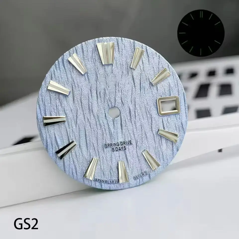 28.5mm Green Luminous Calendar Mechanical Watch Modified with GS Logo Wavy Dial Compatible with NH35 Movement Man's Watch view 6