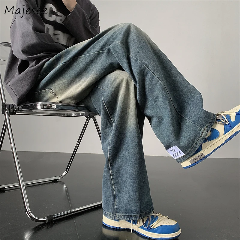 

Wide Leg Jeans Men Baggy Casual Vintage High Street All-match Washed Handsome Full-length Trousers American Fashion Streetwear