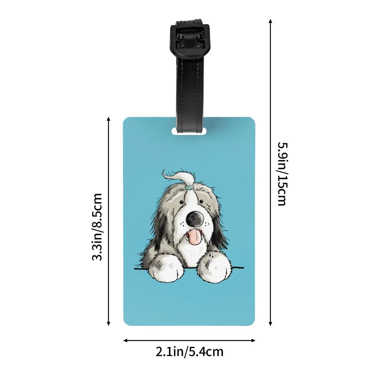 Happy Bearded Collie Dog Bagage Tag, Animal de compagnie, Bagages, Couverture de confidentialité, Étiquette d'identification