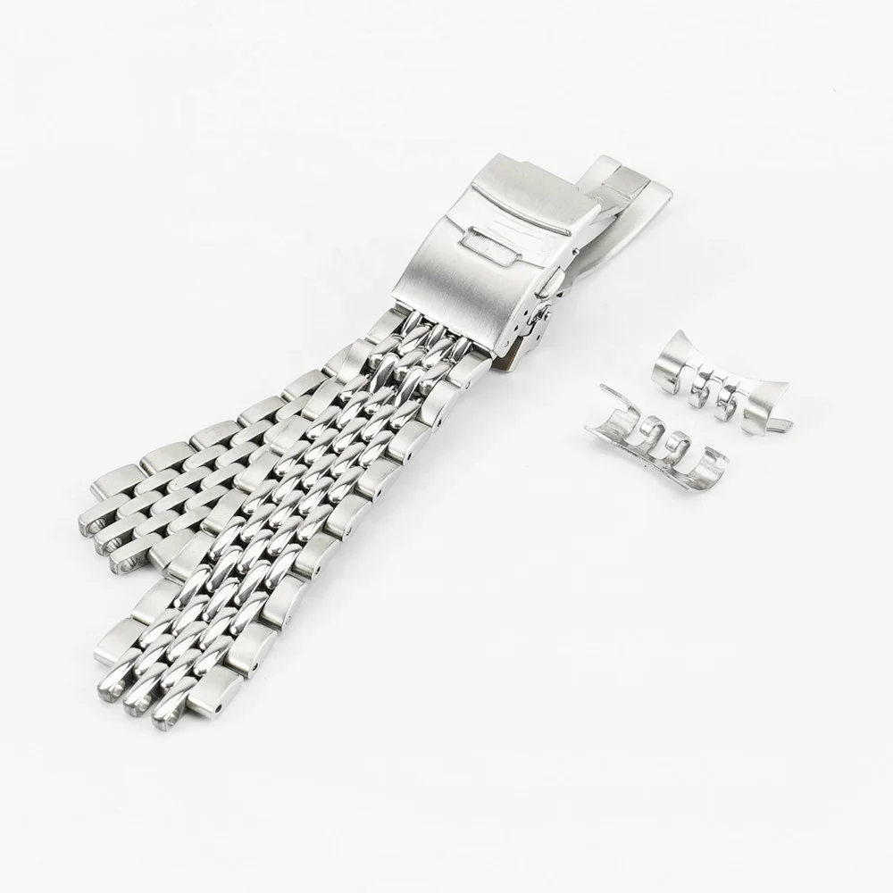 Bracelet de montre en acier inoxydable argenté SION L, extrémité incurvée, perle de riz, adapté pour montre-bracelet Omega SKXHouseWristwatch, 20mm,