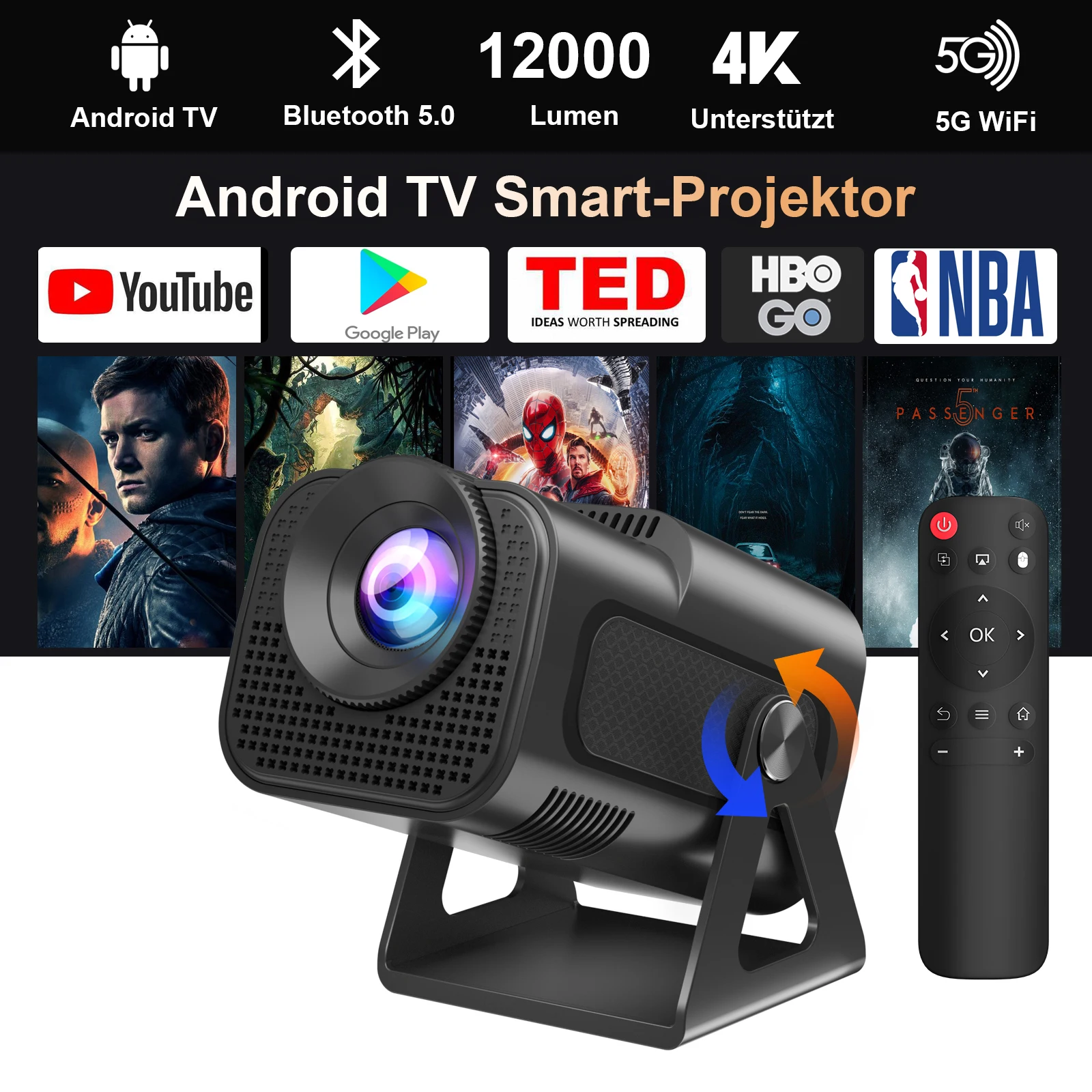 XGODY 4K projecteur Android 11 Mini projecteurs 300ANSI 5W haut-parleur Air souris Portable extérieur Home cinéma