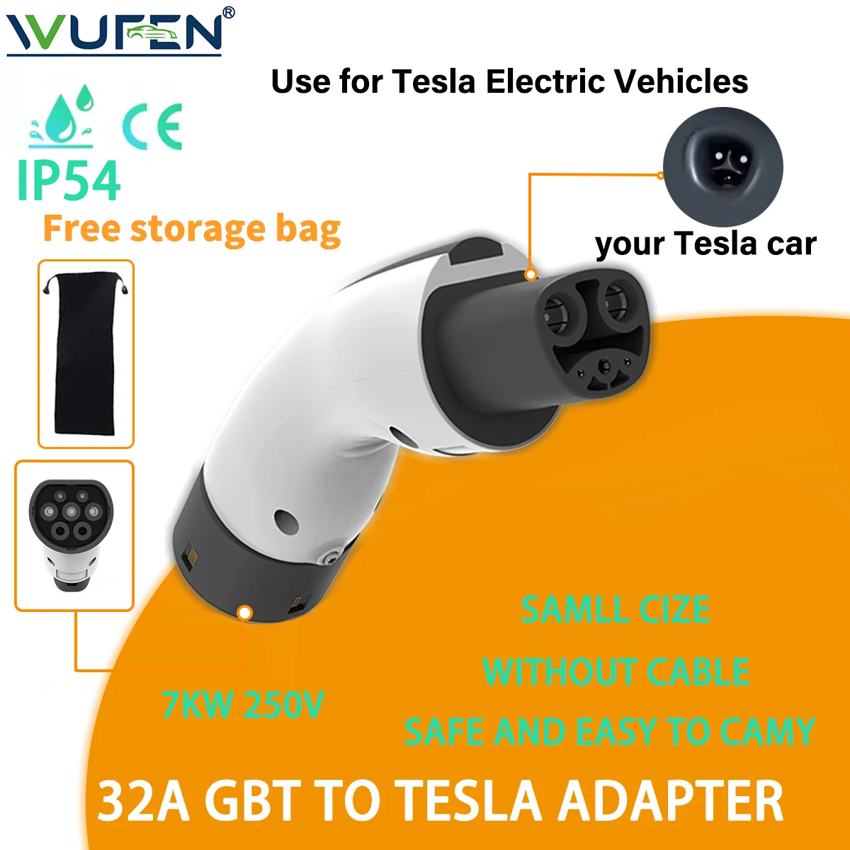 

Адаптер WUFEN 7 кВт GBT к NACS 32A 220 В для разъема зарядки электромобиля Tesla Портативный адаптер зарядного устройства GBT к Tesla EV
