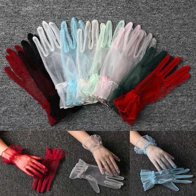 

Sexy Transparentes 10 Colors Mesh Tulle Gloves Spring Summer Party Dancing Dress Wedding Thin Gloves Lolita Style Accessories