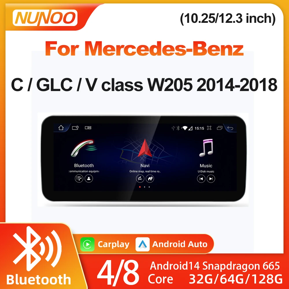 

For Mercedes Benz C GLC V class 2014-2018 W205 NTG5.0 Multimedia Player Navigation GPS Android 14 Wireless Carplay Auto Radio
