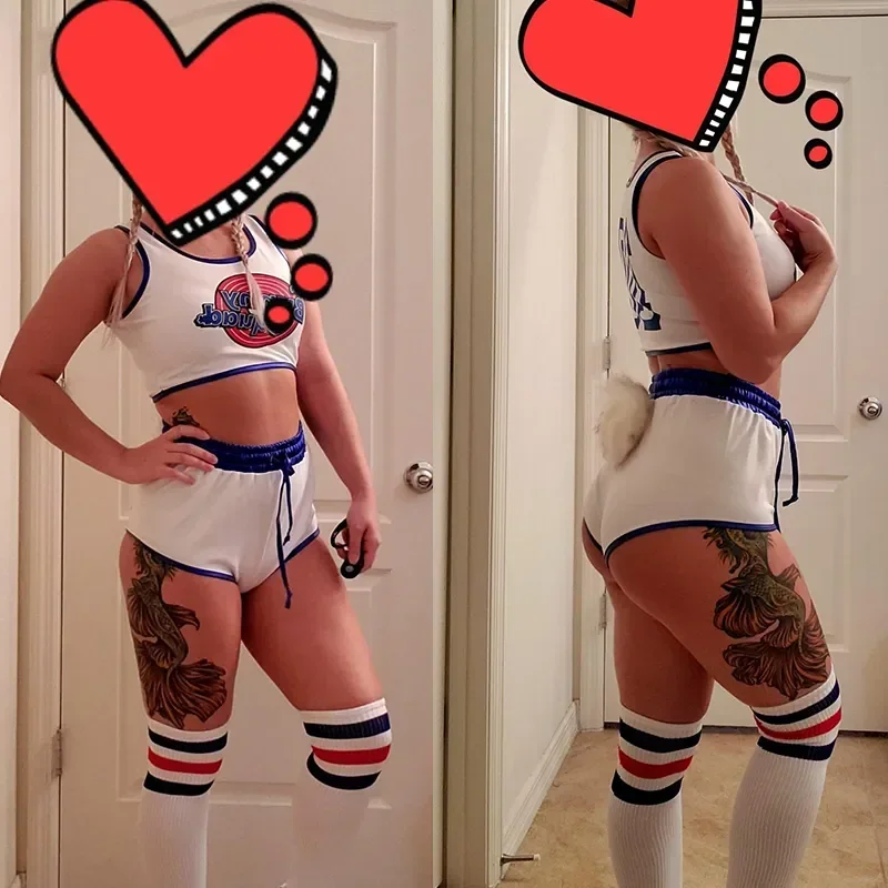 Lola Bunny Cosplay para mulheres, disfarce de coelho espacial, camisa sexy de basquete, traje de Halloween para meninas