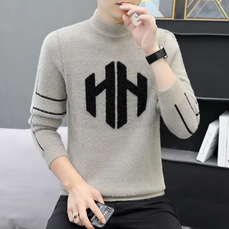 

Men's Faux Fur Knitwear f High Collar Base irt Warmth Autumn Winter Polyester Fiber Casual Sle Youthful Trend