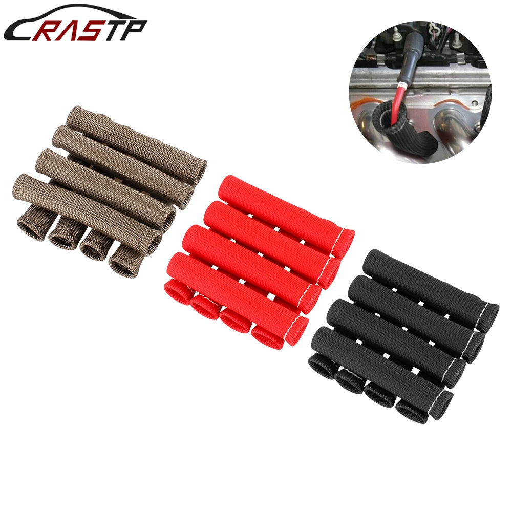 RASTP-8pcs/Set 1200°F Basalt Fiber Spark Plug Wire Boots Protector Sleeve Heat Shield Cover Engine Thermal Cover BTD027