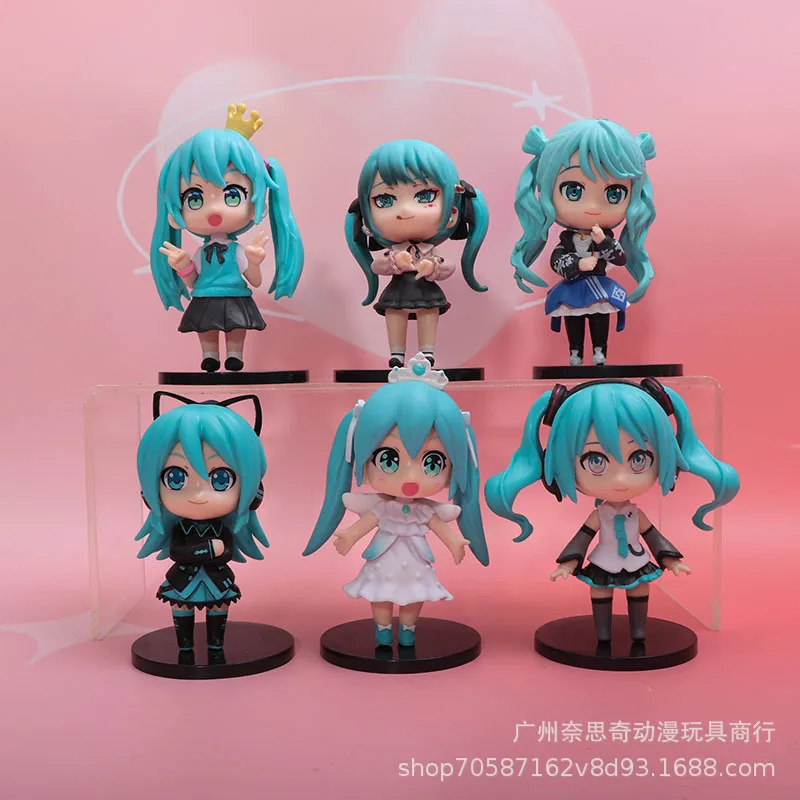 6Pcs Anime Cartoon Hatsune Miku Model Figure Creative New Desktop Ornament Doll Toy Bedroom Office Accessories Gift for Friends