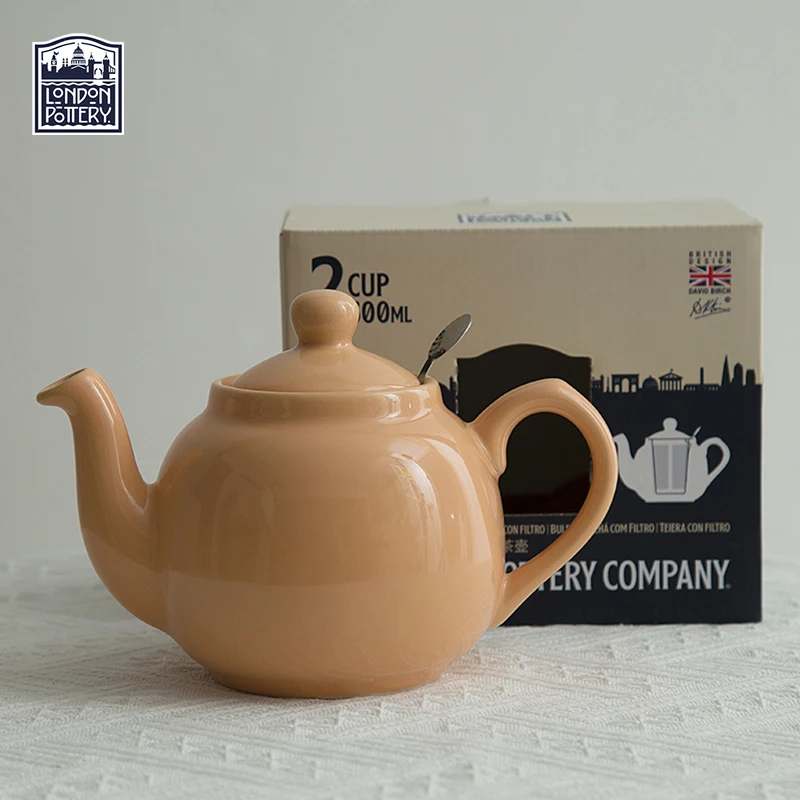 Czajnik ceramiczny London Pottery 600 ml, błyszczący morelowy, do herbaty matcha, potrójny tetra, z sitkiem do herbaty, czajnik do parzenia herbaty z filtrem.
