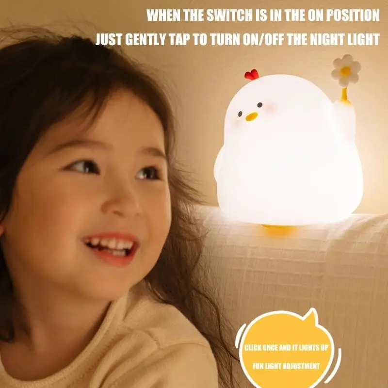

Перезаряжаемые силиконовые ночники с курицей, сенсорное управление, прикроватная лампа с регулируемой яркостью, силиконовая для