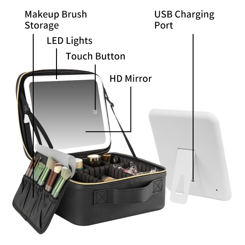 Missmeeca Travel Makeup Bag with Led Mirror and Portable Makeup Train Case Led Bags with Mirror Organizer Bag Travel Gifts