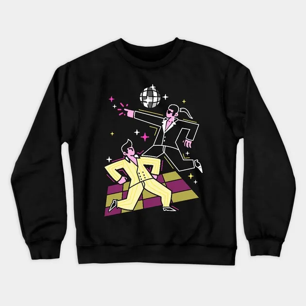 

Autumn and Winter Disco - Inspired Cotton Crew Neck Sweatshirt This Groovy Design Features Two Stylish Dancers on A Checkered
