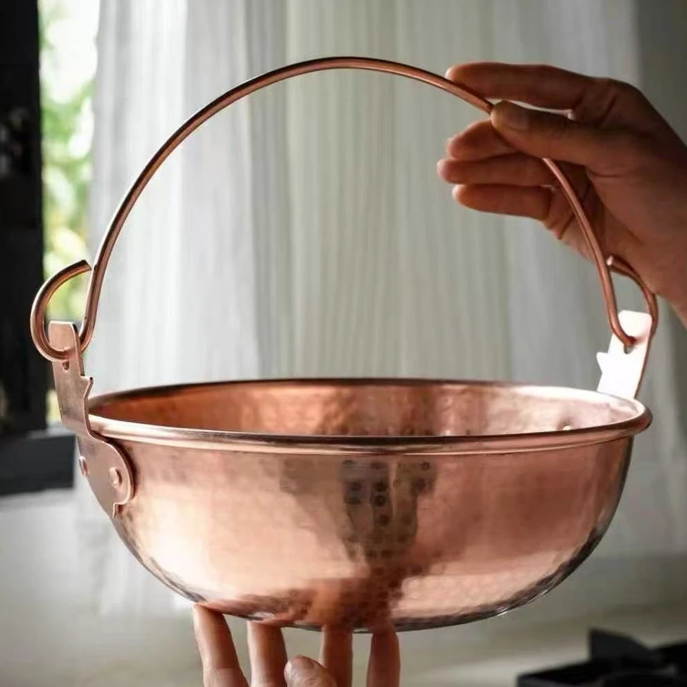 Vintage Copper Hanging Pot,Outdoor Camping Thickened Pot Cooking Utensil Simmering Pasta Stewing,Handcrafted Hammer Texture Pot view 4