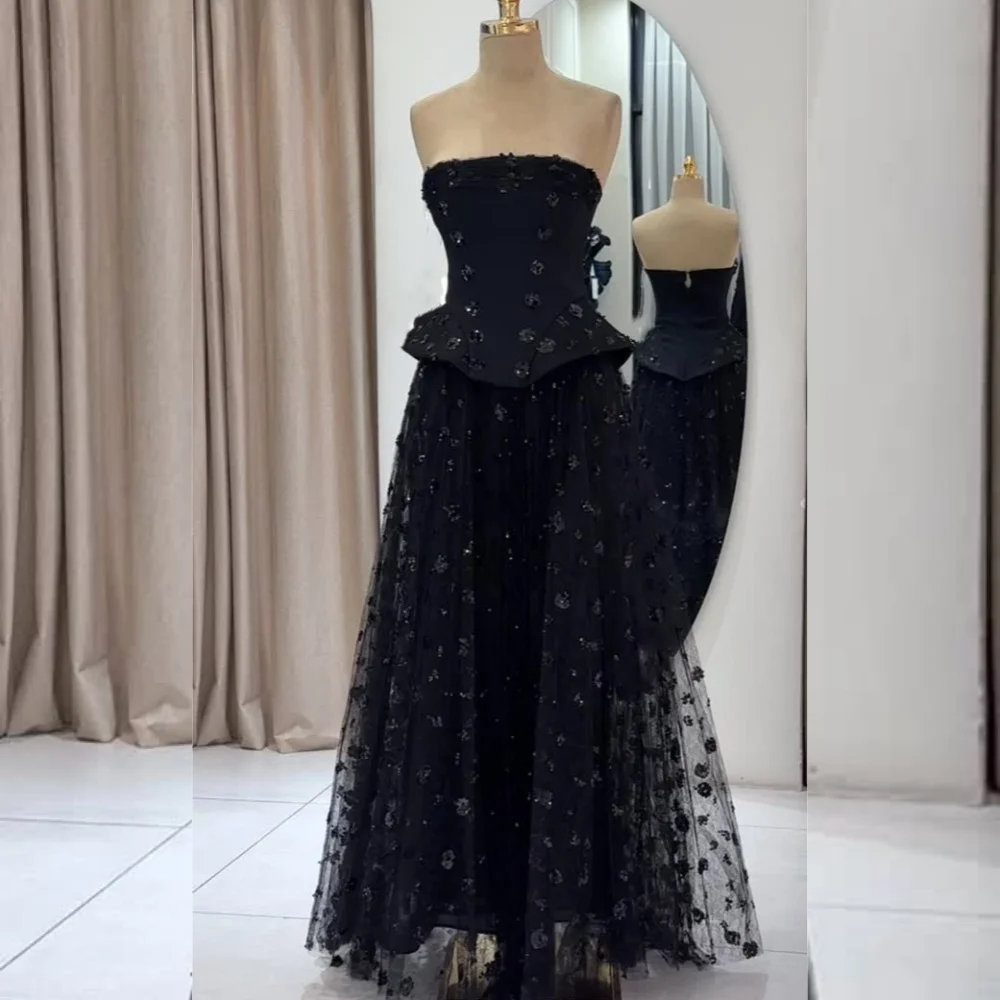 

Customized Chinese Style Net Pleat Sequined Pattern A-line Strapless Long Dresses Bespoke Occasion Classic Exquisite