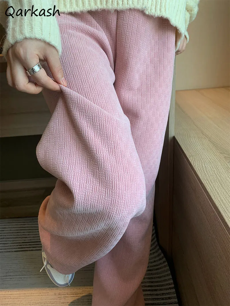 Velvet 4 Colors Pants Women Thick Winter Clothes Solid All-match Cute Cozy Stylish Harajuku Elegant Wide Leg Baggy Elastic Waist