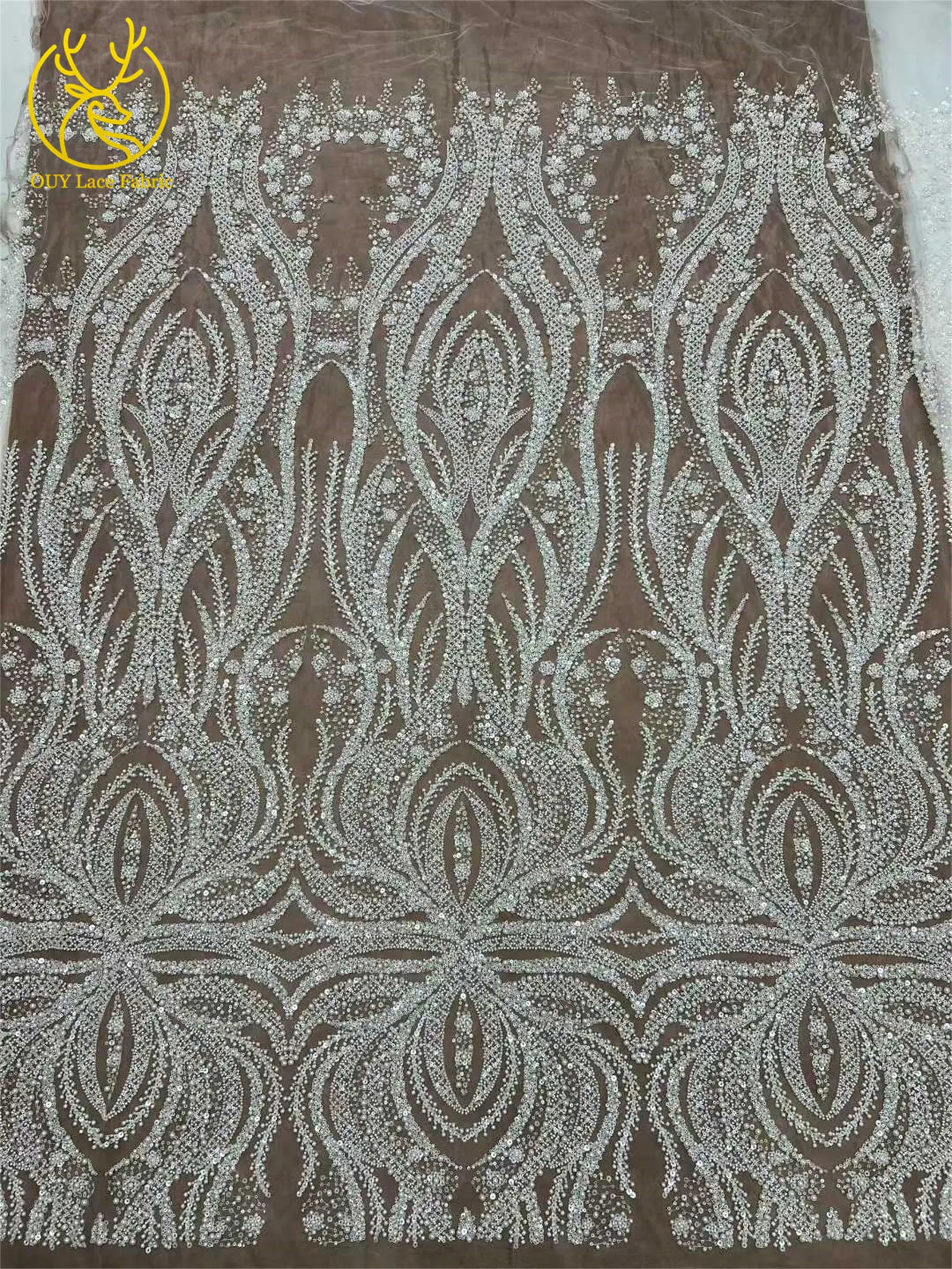African French Sequin Lace Fabric 2025 High Quality Nigerian Groom Embroidery Beaded Lace Dress Material For Party Sewing 5Yards