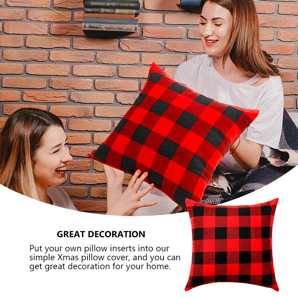 

Christmas Throw Pillows Red Plaid Backrest Cover Sofa Ornament Cushion Decorative Pillowcase Home