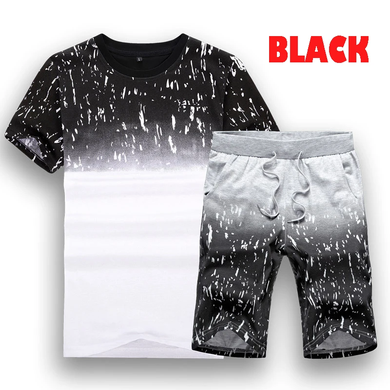 Summer Set Men Casual Beach Suits Short Sleeve 2PCS Sweatsuit + Shorts Fashion Tracksuit Men Sportsuits T-shirt + Shorts