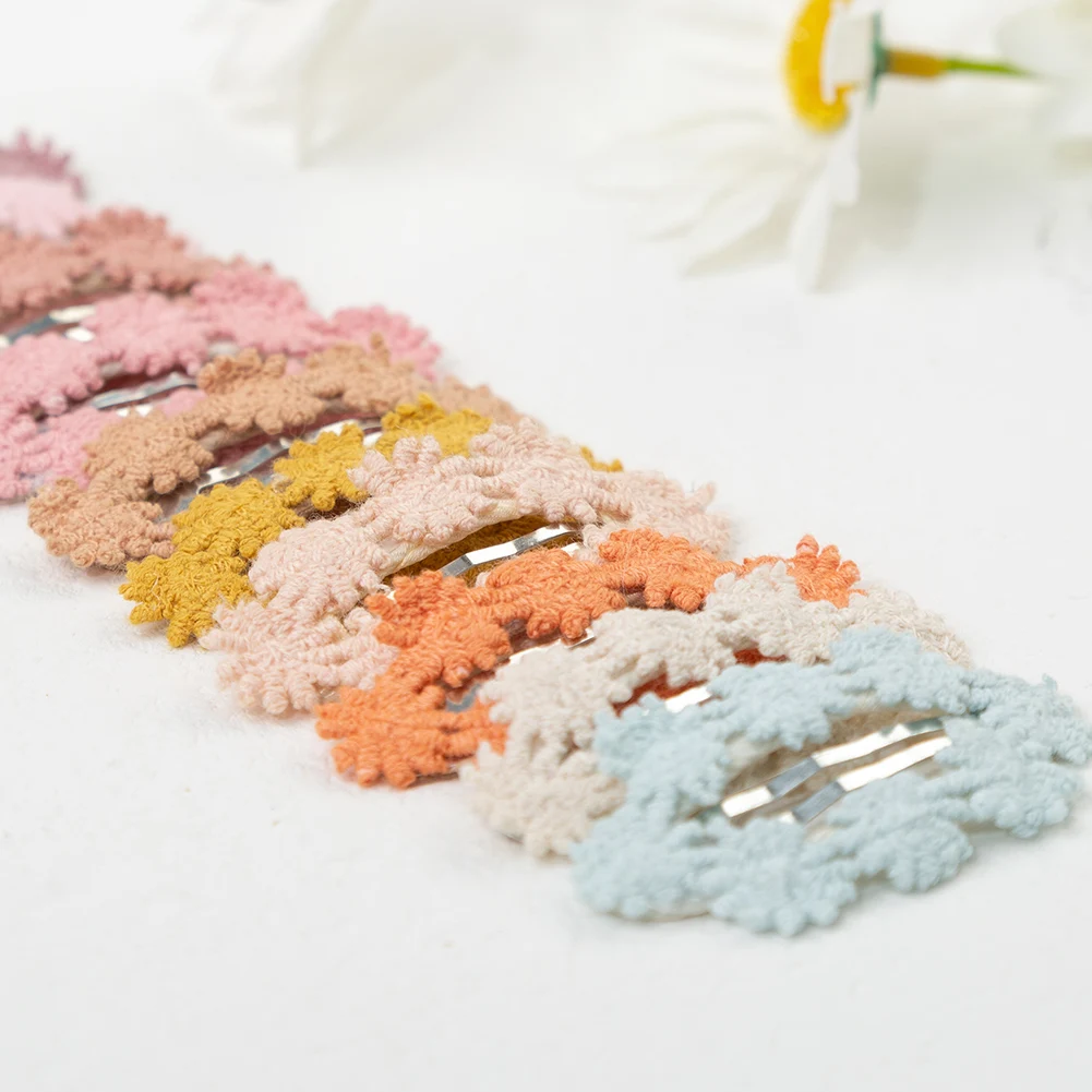 

10Pcs/Set Daisy 6cm Baby Girls Hairpins Korean Princess Embroidery Knit Cotton Hair Clips With Alloy Snap Hairgrips BB Barrettes