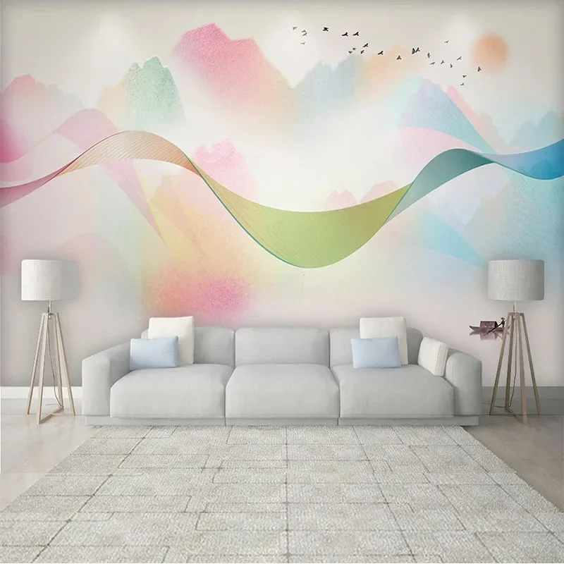 Custom Mural 3D Wallpaper New Chinese Style Abstract Ink Landscape Lines Watercolor Decorative Painting Background Wall Painting