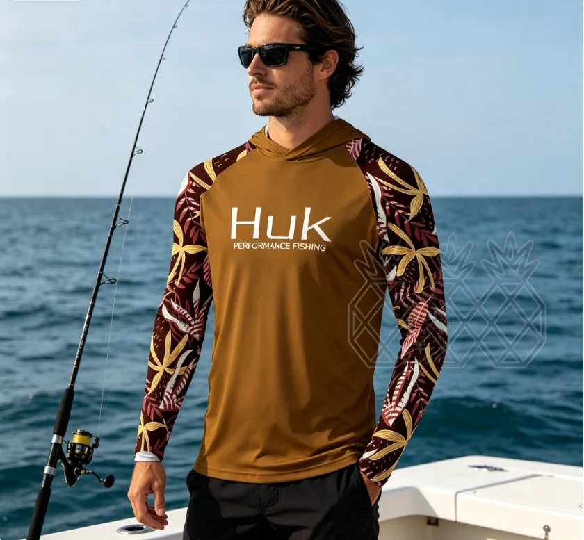 

HUK Fishing T-shirt Hooded Fishing Shirt Long Sleeve Sun Protection Breathable Sweatshirts Summer Performance Fishing Clothing