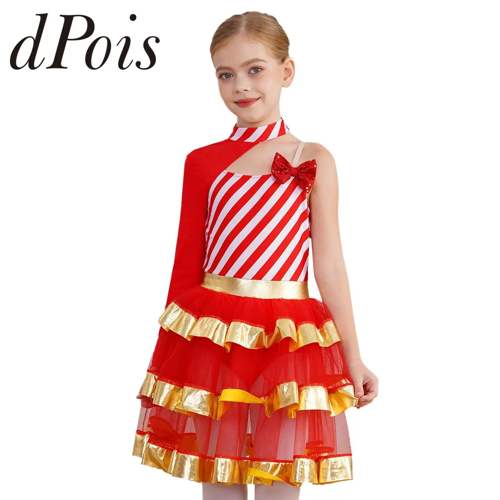 

Детское рождественское праздничное платье для девочек, костюм яркой трости, детское праздничное новогоднее платье-пачка в полоску, блестящее многоуровневое платье-пачка, рождественская танцевальная одежда