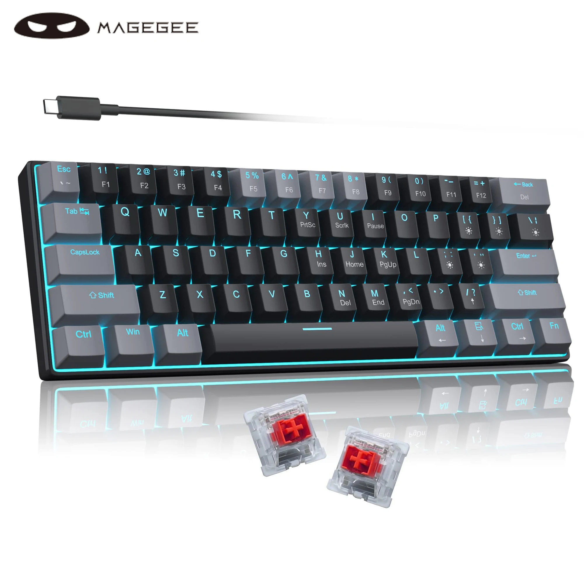 MageGee MK-Star61 60% mechanisch gamingtoetsenbord 61 toetsen Zeeblauw Backlit Klein compact draagbaar 60 procent gamingtoetsenbord Gamer