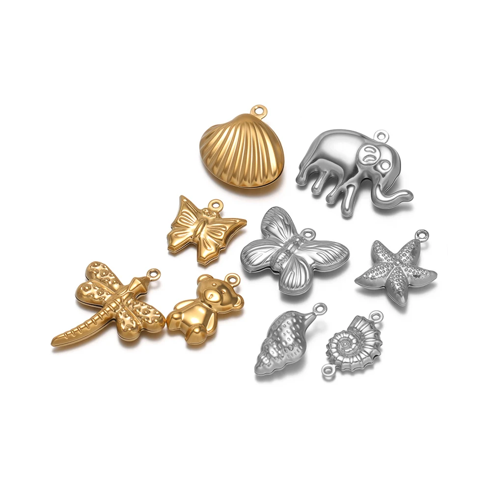 20Pcs Hollow Animal Pendants Stainless Steel Starfish Conch Charms for Necklace Earrings Supplies DIY Jewelry Making Wholesale