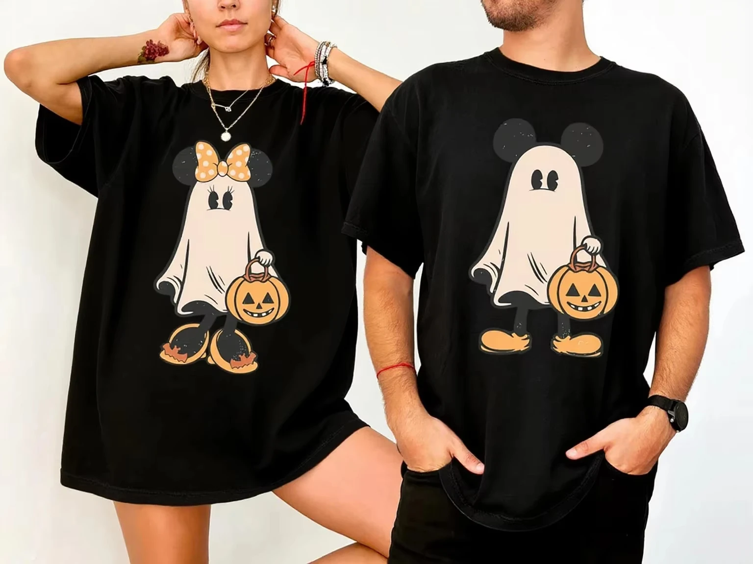 2025 All-new Retro Mickey Minnie Disney Halloween Couple Family Mickey Minnie Ghost Shirt Horror Season 2d T-shirt