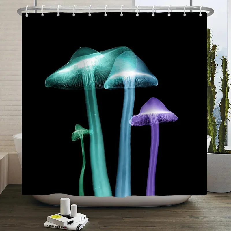 

LKX01Psychedelic Треугольная занавеска для душа с грибами Волшебная бабочка Лунный замок Джунгли Полиэфирная ткань Подвесные шторы Bathr2Hb$