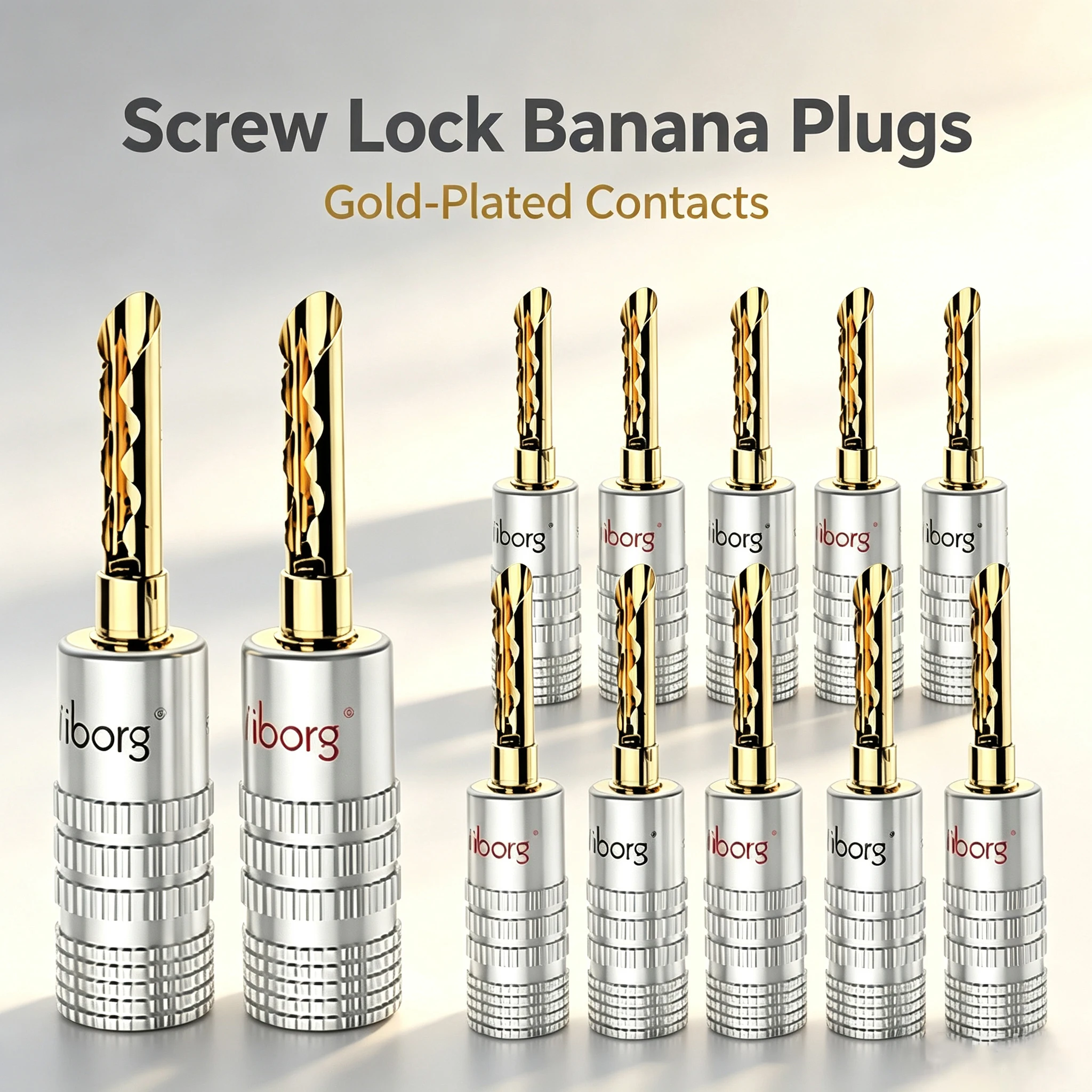 Viborg 24K Gold Plated 4mm BFA Banana Plug Double Lock Speaker Cable Connector HiFi Audio Amplifier Loudspeaker DIY