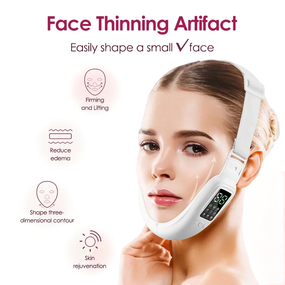 LED Photon Therapy Facial Lifting Device, emagrecimento, vibração, massageador, aquecida, duplo Chin, V Face