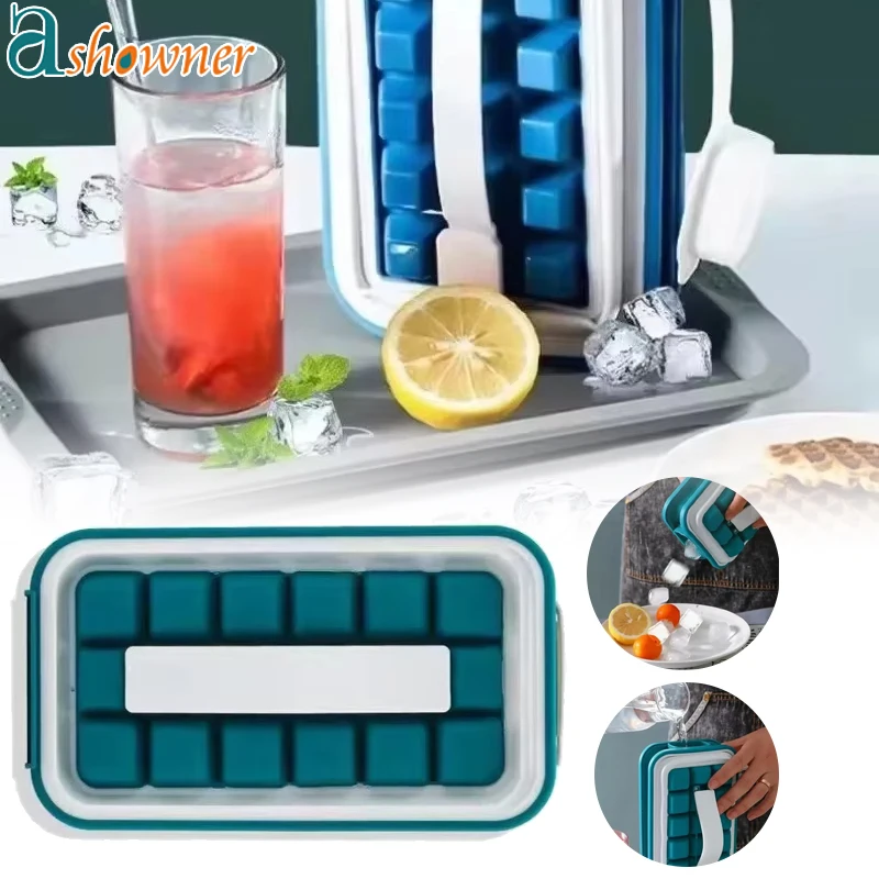 1pc Silicone Ice Lattice Mold Creative Deicing Box with Lid Household Square Ice Mold Ice Box Storage Box Refrigerator Cube