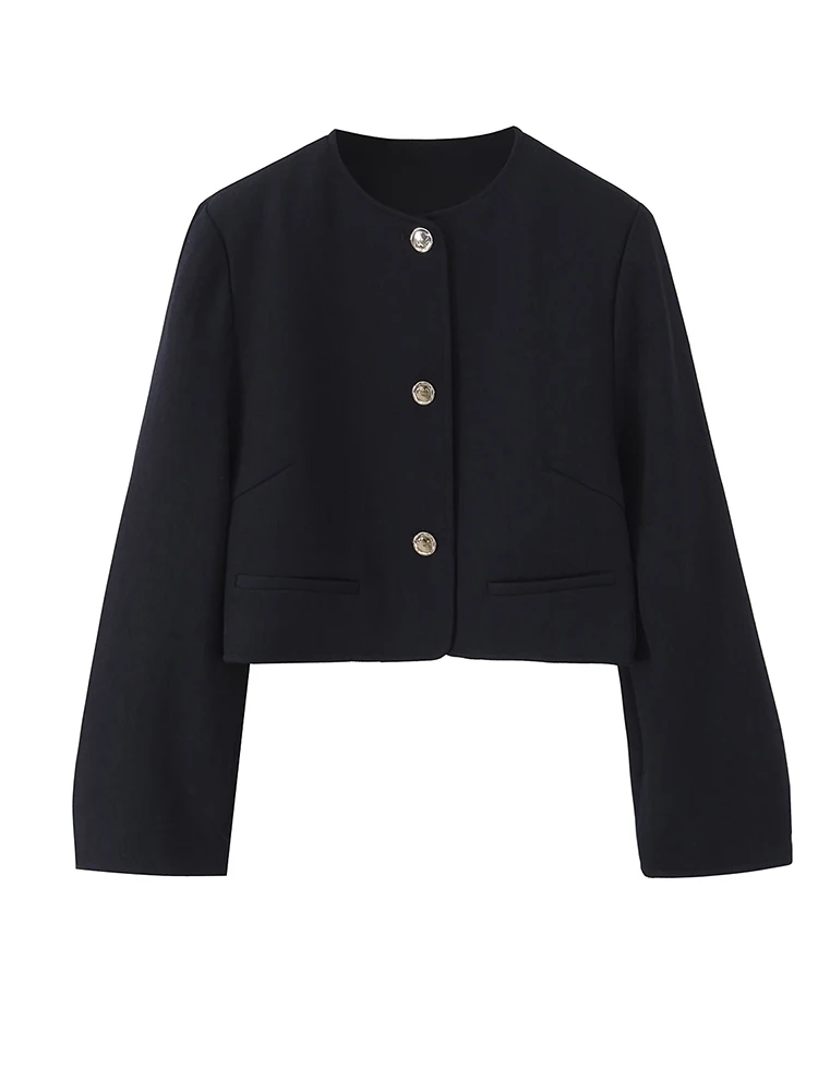 

Женские короткие пиджаки, осенняя мода с золотыми пуговицами, облегающие верхние костюмы