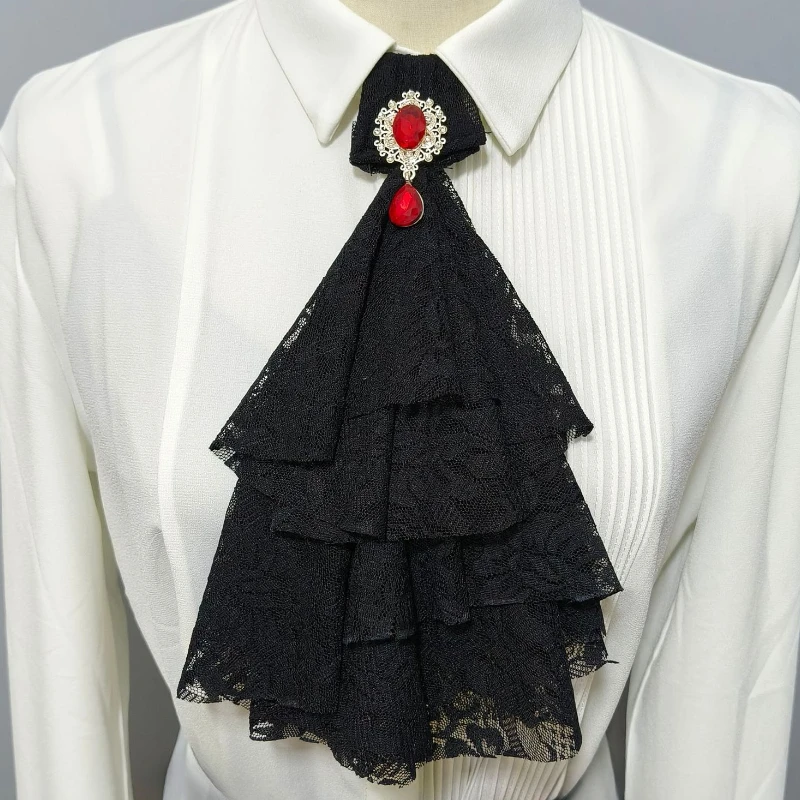 

Фальшивый воротник в придворном стиле с стразами, многослойное кружево, женский и мужской галстук-бабочка, для выступлений на сцене, съемные воротники для рубашек