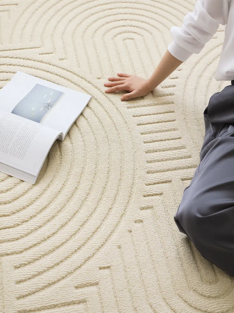 CASLN cream relief diatom silk carpet waterproof and anti-fouling living room bedroom study wabi sandy wind solid color coffee