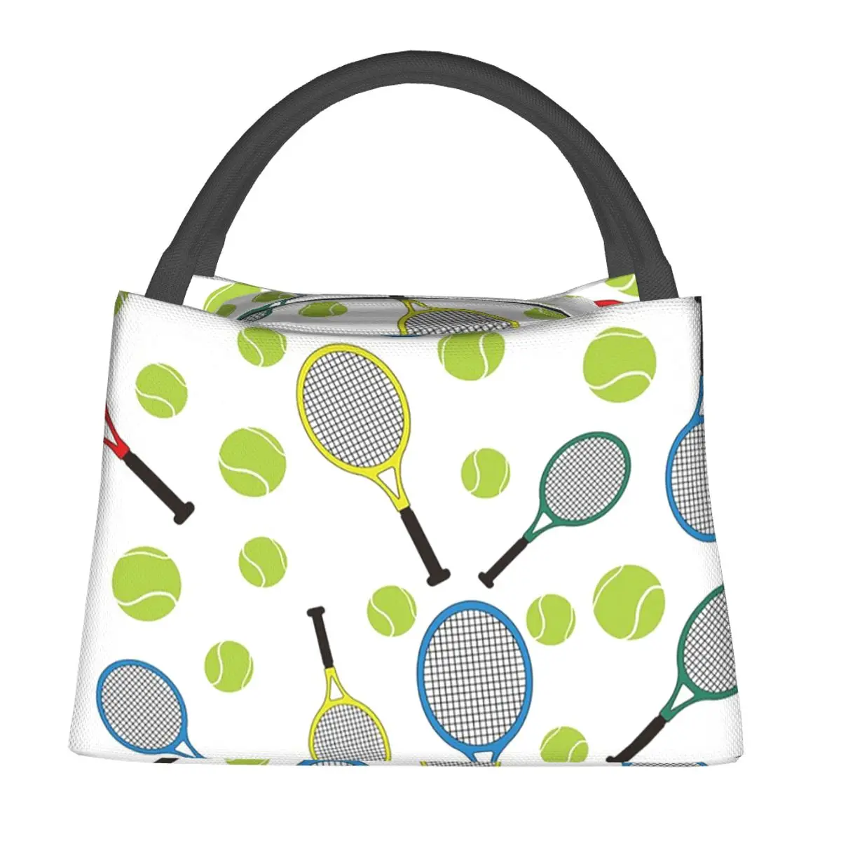 Tennis Rackets And Balls Lunch Bags Insulated Bento Box Waterproof Lunch Tote Picnic Bags Thermal Bag for Woman Girl Travel