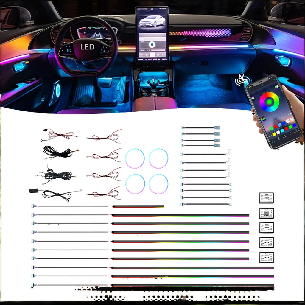 110cm Car RGB LED Atmosphere Light Bar Strips Ambient Symphony Car Interior Decoration Lights with 12V Music Sync Feature