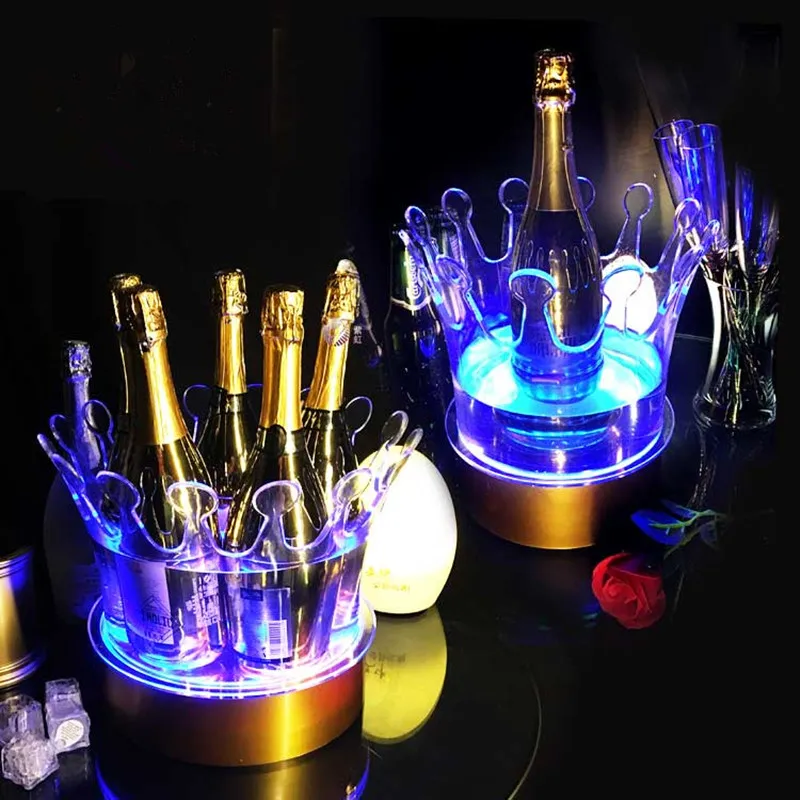 Crown Design Champagne Ice Bucket LED Beer Holder Bar Cooler Container Acrylic Wine Rack For Nightclub KTV Party Decoration