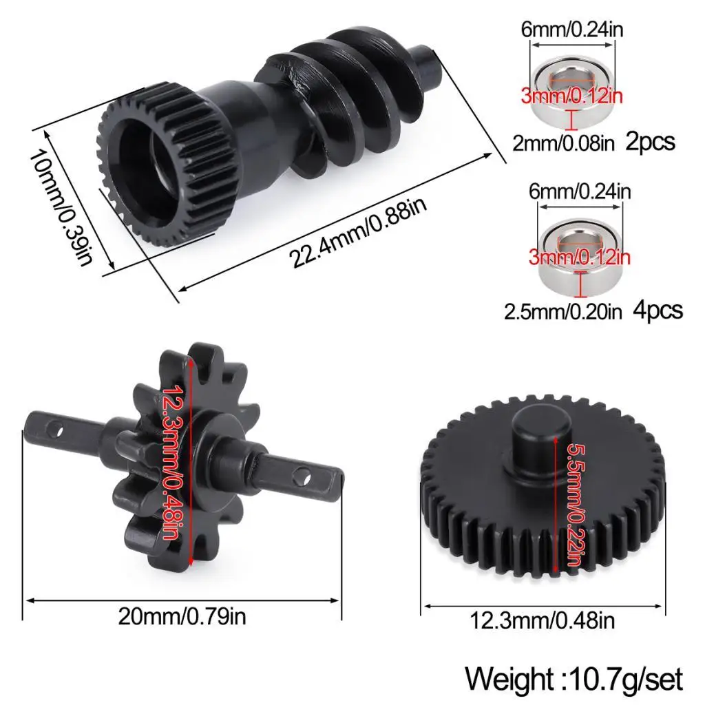 

3x RC Car Transmission, Gearbox Gears Set Attachment, Assembly Easy to Install Maintenance High Performance, Metal Worm Gear Kit