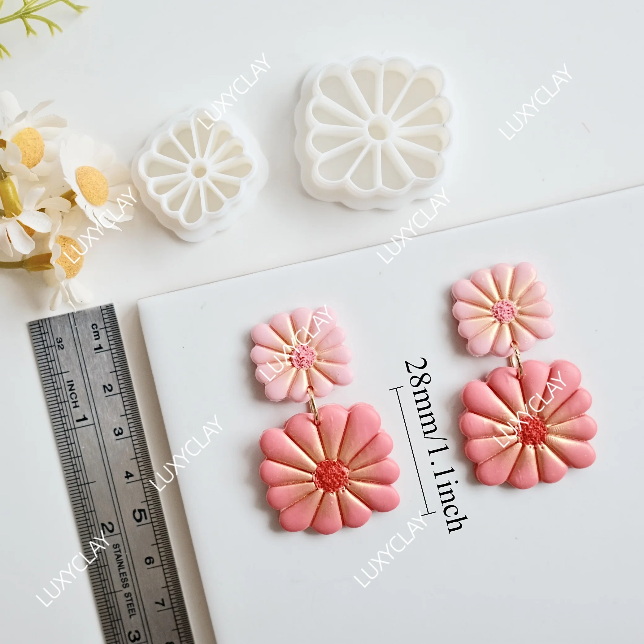 2pcs/set Boho Full Daisy Shape Polymer Clay Earrings Cutters, Embossed Spring Flowers Clay Cutter for DIY Pendant Jewelry Making