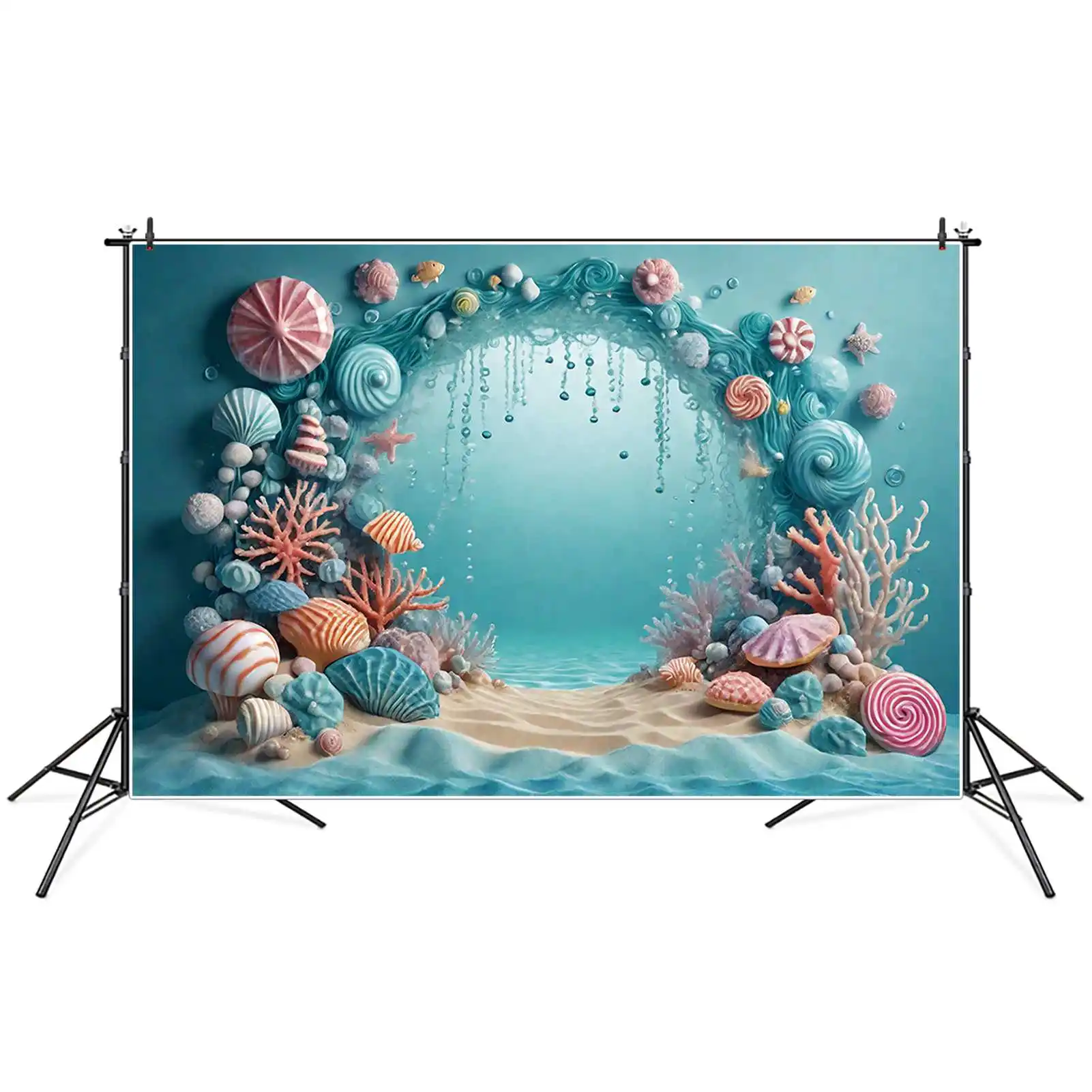 MOON.QG Ocean Donut One Birthday Backgrounds Baby Shower Beach Summer Doughnut Backdrops Custom Party Photocall Accessories