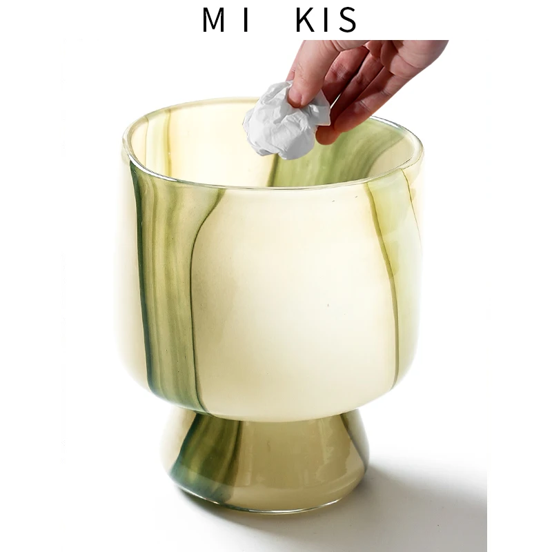 

Antique Glass Desktop Trash Can Living Room Coffee Table Creative Storage Bucket Bedroom Home Use Small Table Dining Table