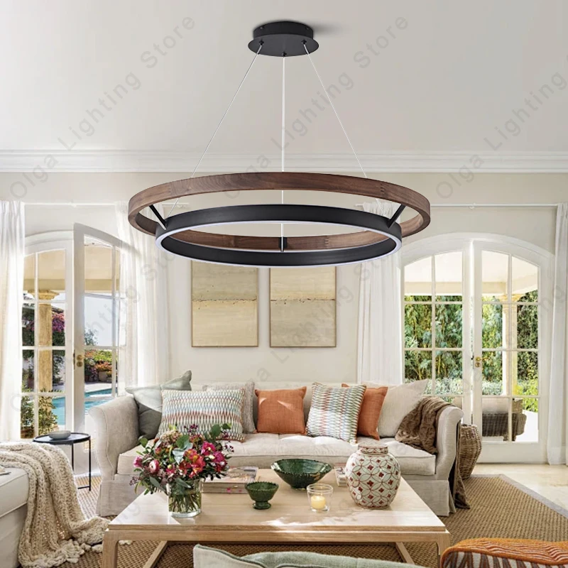 

Nordic Minimalist Easy Installation Walnut Veins Ceiling Pendant Light Dimmable Decoration Dining Room Round Vintage Lustres
